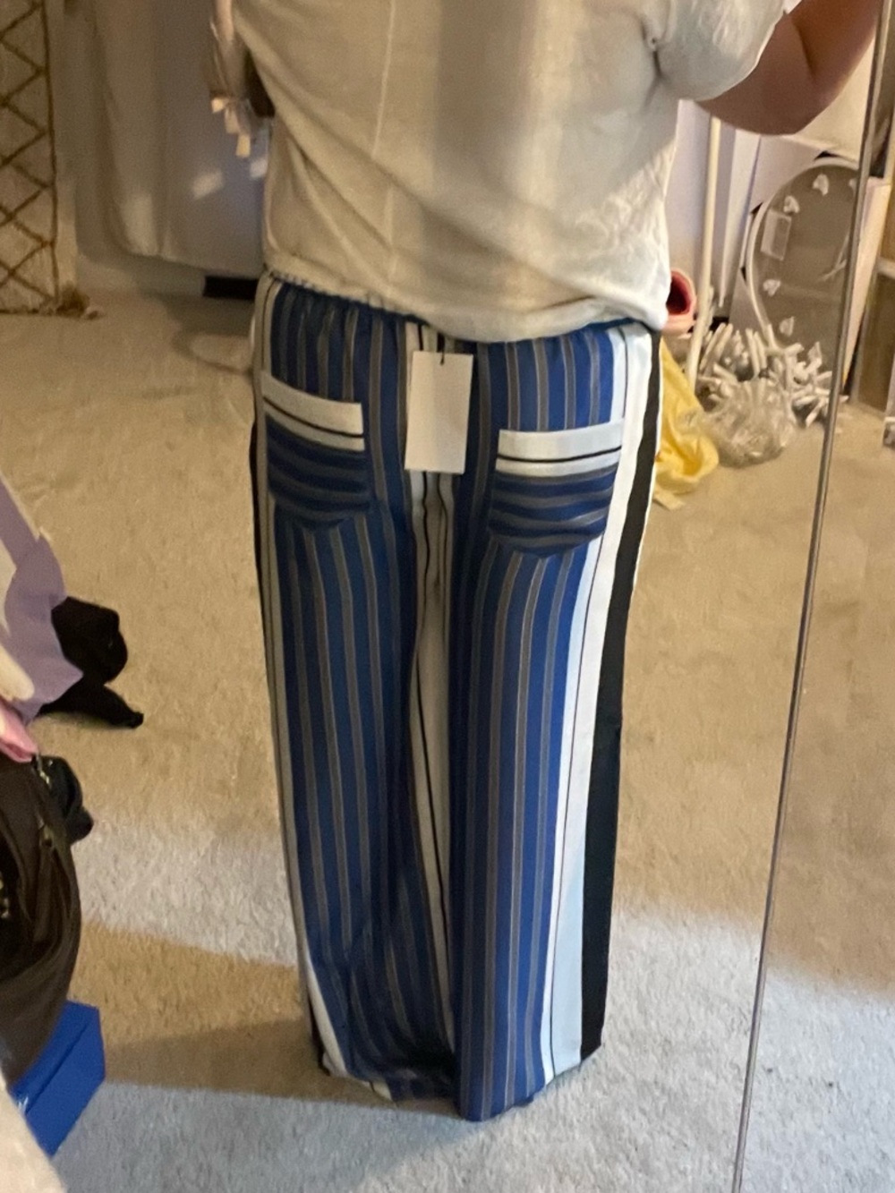 Zara Blue and White Vertical Stripe Wide-Leg Trousers - Picture 4 of 5